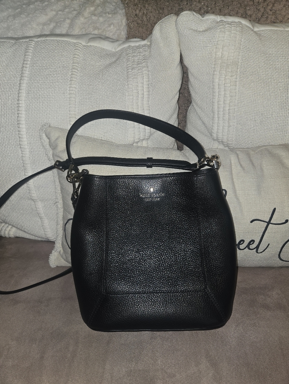 kate spade Black Pebbled Leather Shoulder Bucket Bag